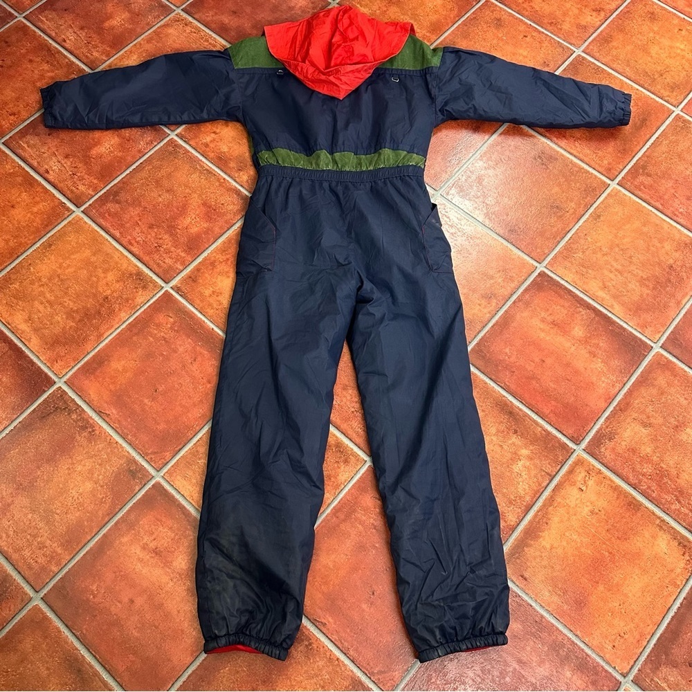 Men's Navy Ski One-Piece Snow Suit with Red Hood - Picture 2 of 8